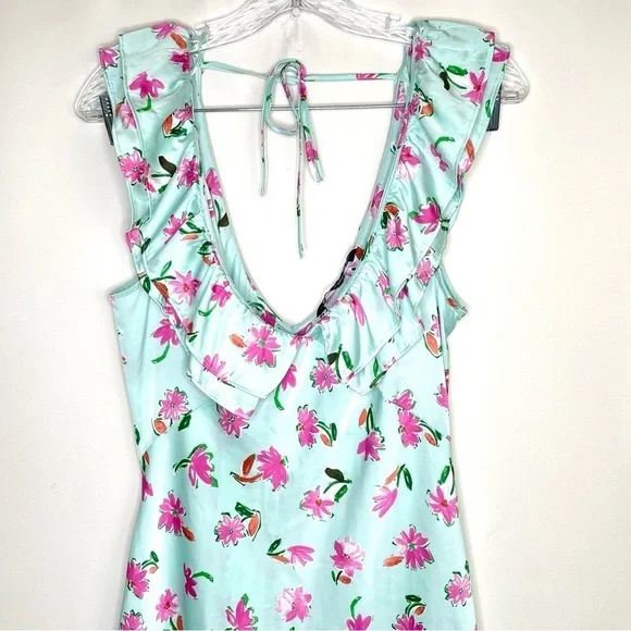Zara Ruffled V-Neck Floral Slip Dress Sz M - Picture 9 of 12